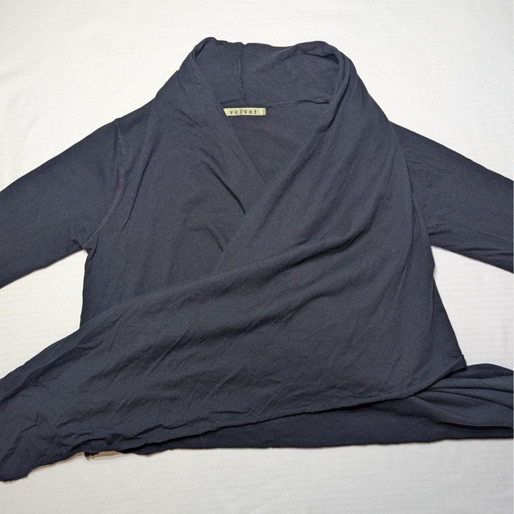 Velvet by Graham Spencer M Black Cotton Knit Hooded Shawl Collar Wrap Jacket